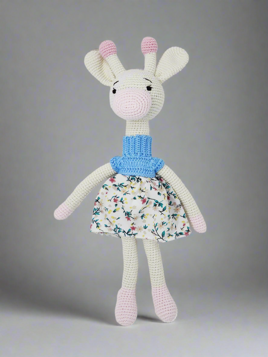 Crochet Giraffe Stuff Animal Toy Large Girl Doll in Dress, Amigurimi