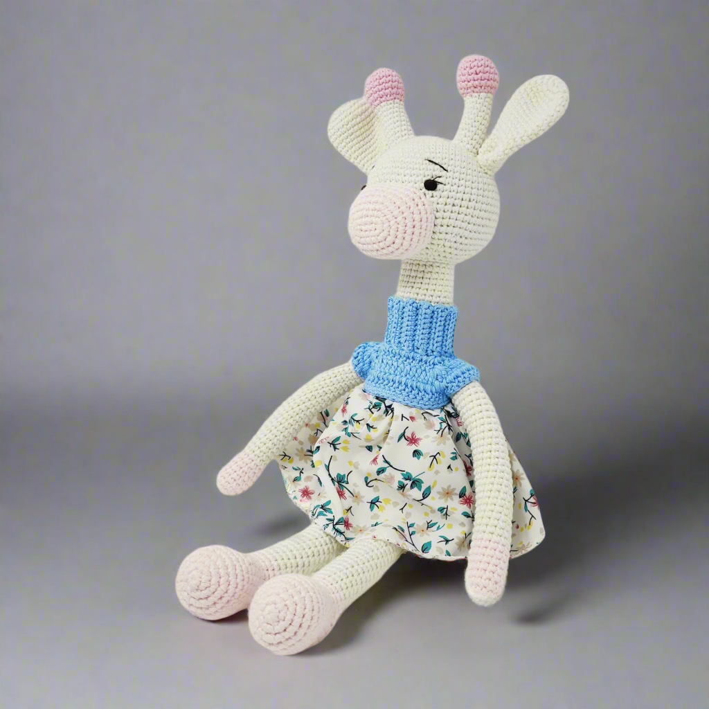 Crochet Giraffe Stuff Animal Toy Large Girl Doll in Dress, Amigurimi